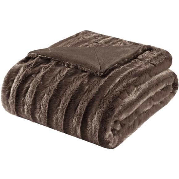 Faux Fur Throw Blanket Brown Luxury Soft Cozy Long Plush Bed Sofa Winter Gift - Picture 1 of 7
